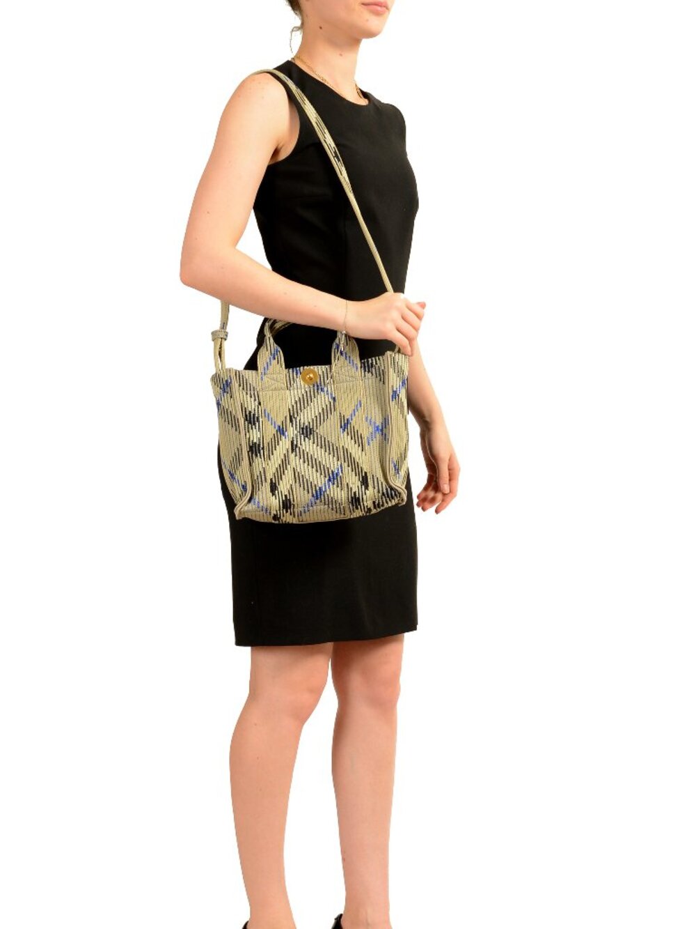 Burberry "Mn Knit Tote" Lichen Plaid Handbag Shoulder Tote Bag - Picture 8 of 8